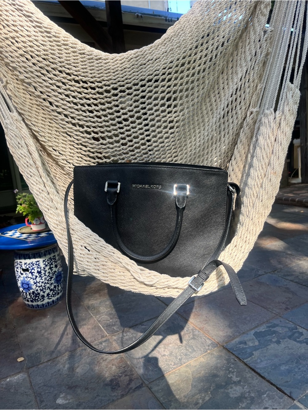 Michael Kors Medium Selma Satchel Black Saffiano Leather